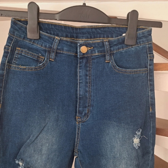 Shein Size M Womens Blue Ripped High Rise High Waist Skinny Jeans Button Zip. - Picture 4 of 9